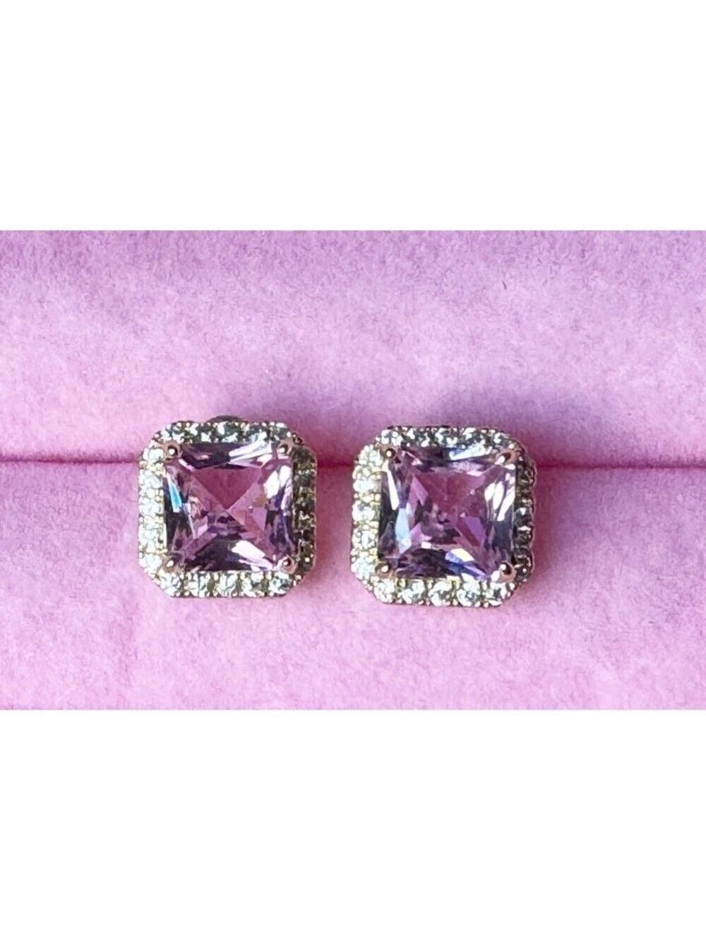 Luxurious Pink Artificial Gemstone Earrings - Picture 4 of 4